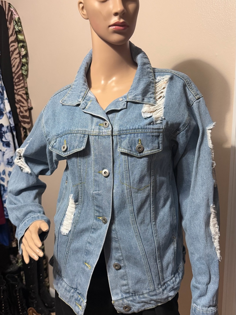 Love Tree Classic Distressed Denim Jacket - Light Blue